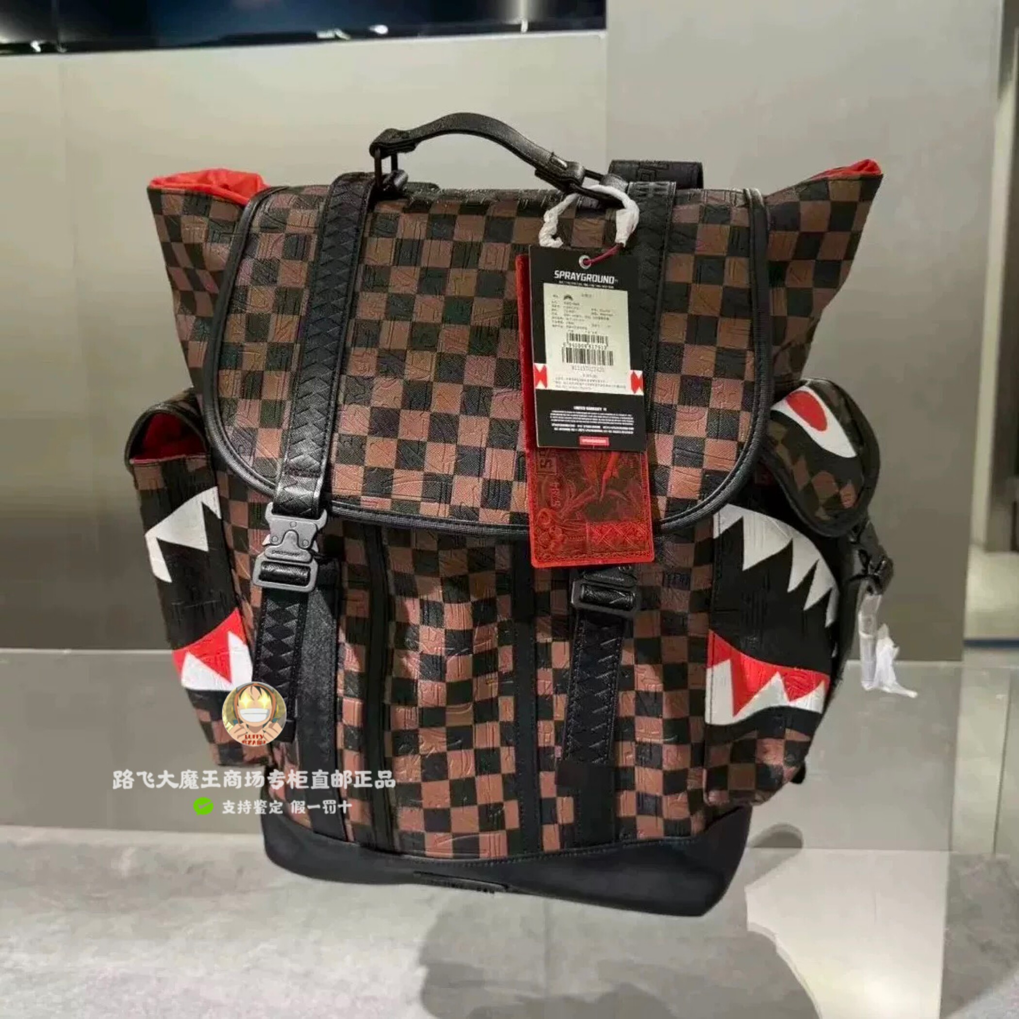 SprayGround专柜正品 W1215702迷彩格子大容量潮牌双肩背包盖包