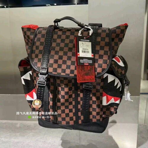 SprayGround专柜正品 W1215702迷彩格子大容量潮牌双肩背包盖包