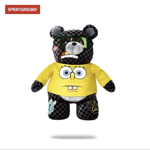 【正品特价】SprayGround专柜正品 金色小熊卡通公仔鲨鱼嘴双肩包