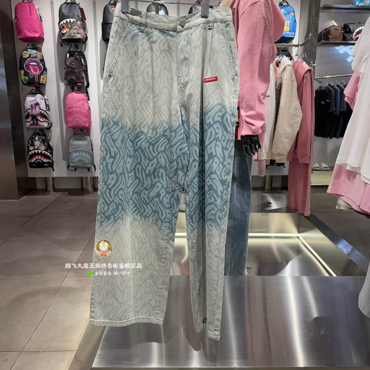 SprayGround鲨鱼嘴专柜正品26新款W1222206男女渐变直筒牛仔长裤