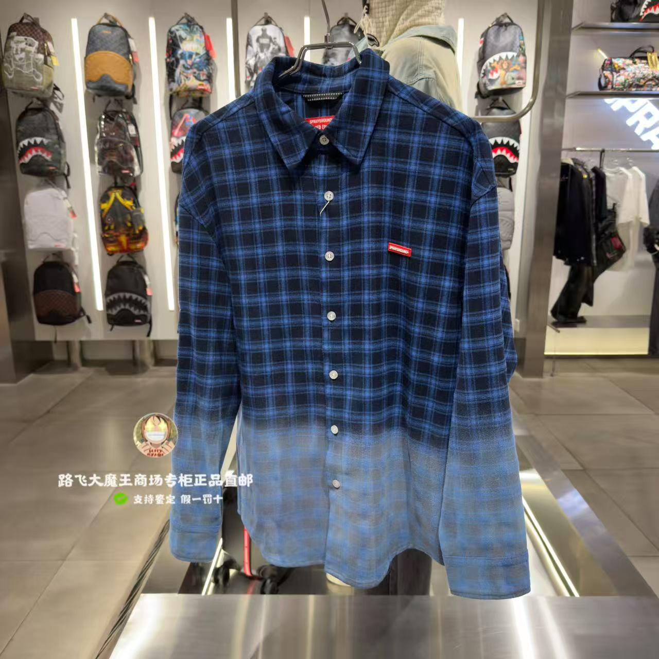 SprayGround鲨鱼嘴专柜正品25新款W1130405男女格纹渐变长袖衬衫