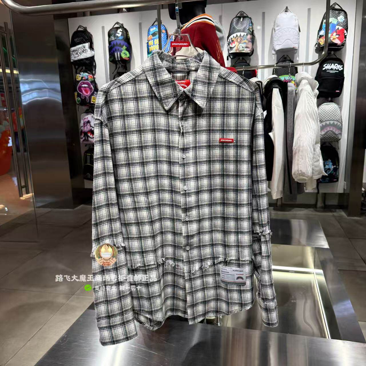 SprayGround鲨鱼嘴专柜正品26新款W1210401男女复古格子长袖衬衫