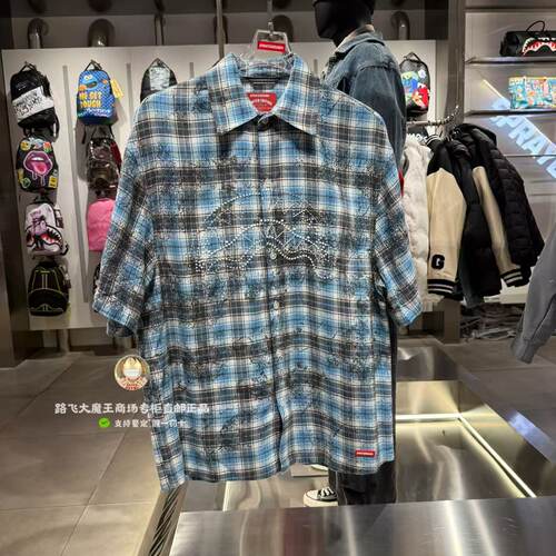 SprayGround鲨鱼嘴专柜正品26新款W1220404男女格子翻领短袖衬衫
