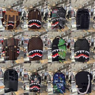 SprayGround专柜正品 新款25鲨鱼嘴双肩包男女学生书包SG透明包