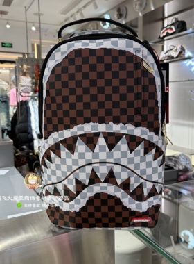 SprayGround专柜正品 棋盘格拼接W1215706书包SG鲨鱼嘴潮牌包男女