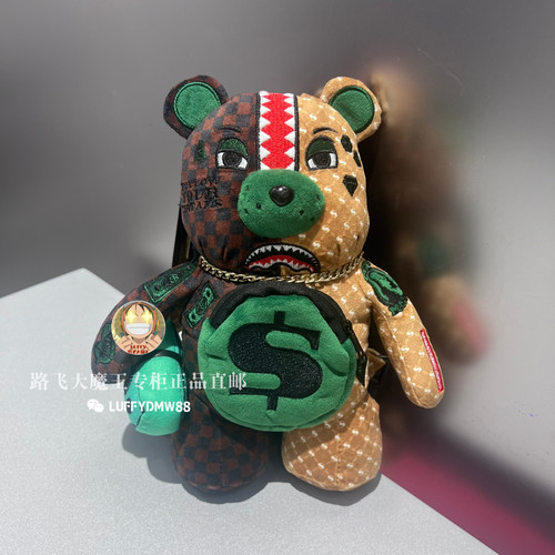 【正品特价】SprayGround新款迷彩鲨鱼嘴双肩包男酷泰迪熊公仔包