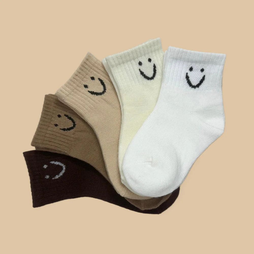 5 Pairs Kids Socks Cute Cartoon Smile Emoticons Pattern Comf