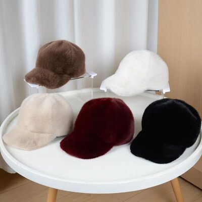 Fashion Solid Color Fluffy Faux Fur Baseball Hat Outdoor for