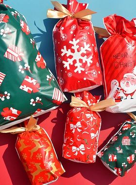 Merry Christmas Candy Bag Santa Gift Bag Snowflake Drawstrin