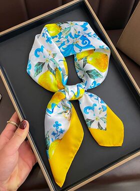 1pcs Summer Bright Color Oil Painting Lemon Print Small Squa