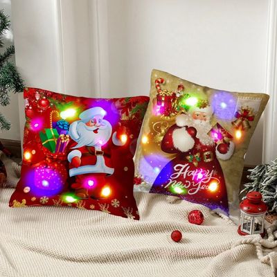 LED Light Santa Claus Cushion Cover Merry Christmas Decorati