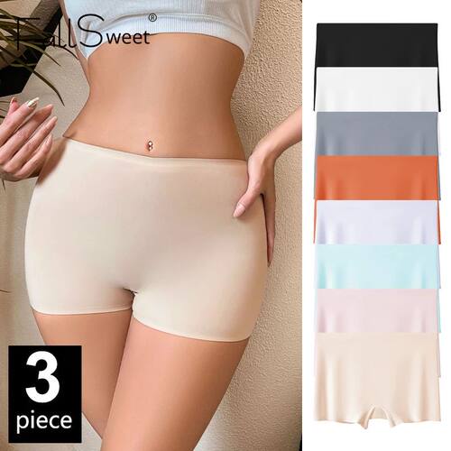 FallSweet 3PCS Seamless Ice Silk Boxers for Women Safety Pan