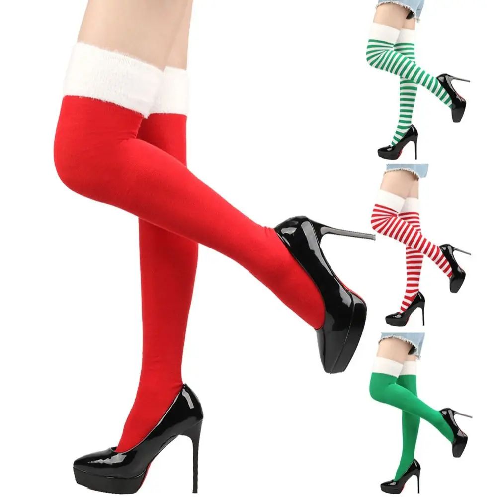 Sexy Polyester Cotton Over Knee High Socks Striped Slim Chri