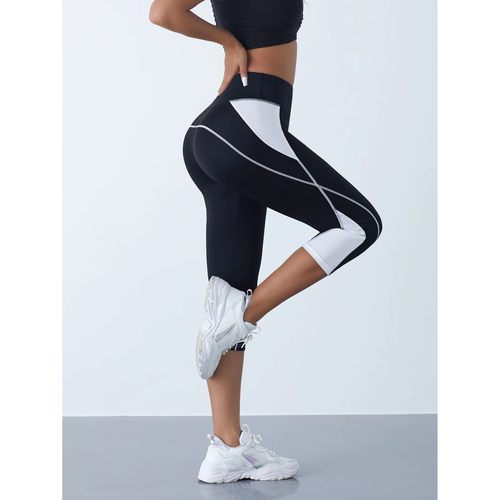 Women's Color Block Yoga Leggings High Waist Patchwork Calf-