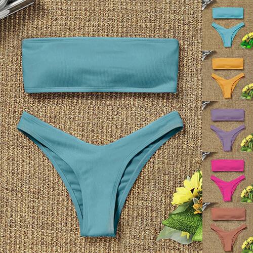 Sexy Textured Bikini Bandeau Swimsuit Women Swimwear Push Up