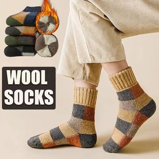 Warm Wool Winter Socks Thick Men Colorblock 4pairs Thermal