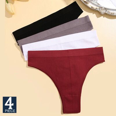 4PCS/Set Seamless Women Pantys High Waist Briefs Solid Color
