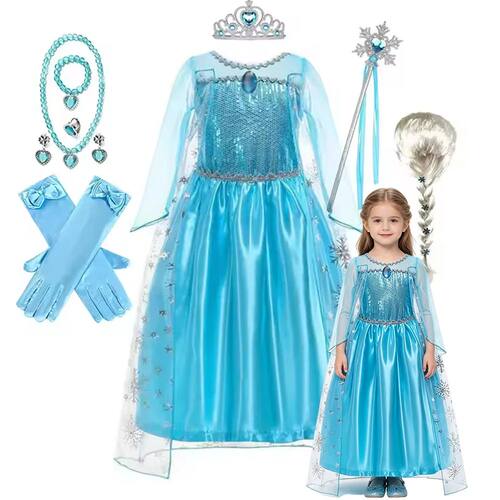 Kids Girls Cospaly Snow Queen Elsa Cape Costumes Kids Carniv
