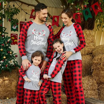 Christmas Deer Print Round Neck Patchwork Family Set 0520