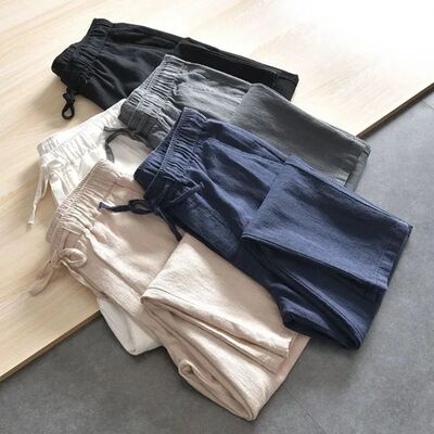 Men's Casual Pants Baggy Streetwear Men Joggers Cotton Linen