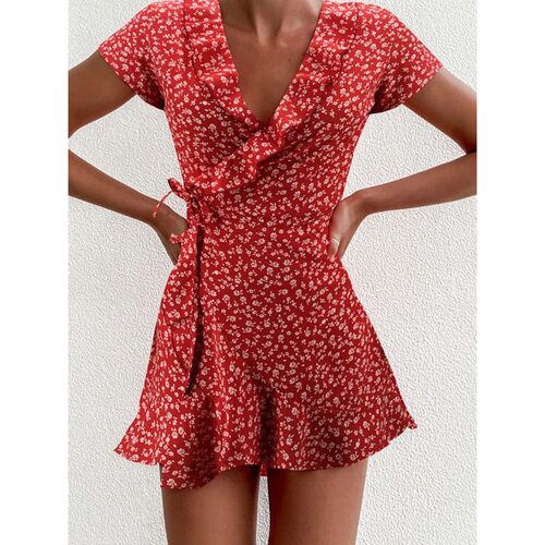 Summer Women’s Floal A-Line Dress Sweet Elegant Floral Ruff