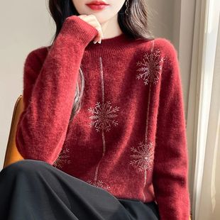 Women Sweater Christmas Style Mock Neck Long Sleeve Autumn W