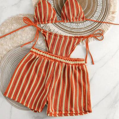 new style boxer shorts mesh three-piece women's swimsuit nec
