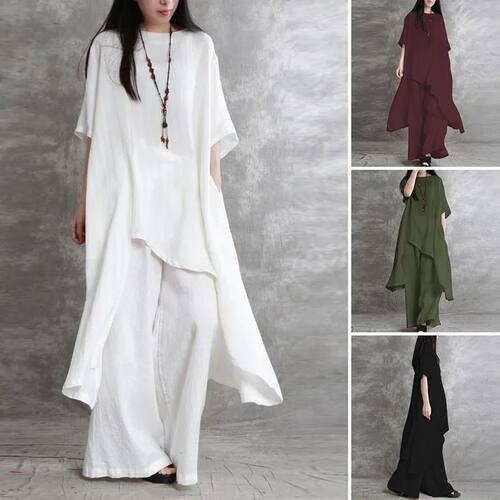 Women's Cotton Linen 2-piece Sets Large Size Casual Wear Spo