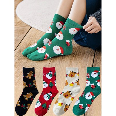 4 Pairs Christmas Socks Woman Funny Santa Claus Christmas sn