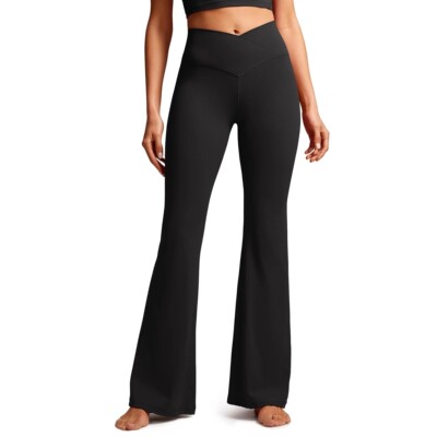 Crossover Flare Leggings for WomenHigh Waist V Cross Bootcut