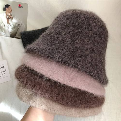 Good Angola Long Rabbit Fur Fisherman Bucket Hat WinterSoft