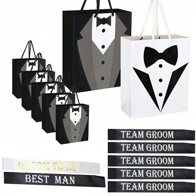 7pcs Groom Gift Bags 7 PCS Bachelorette Sashes Set Black Tea