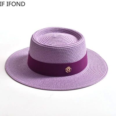New Summer Straw Sun Hats for Women LadiesFlat Brim Ribbon B