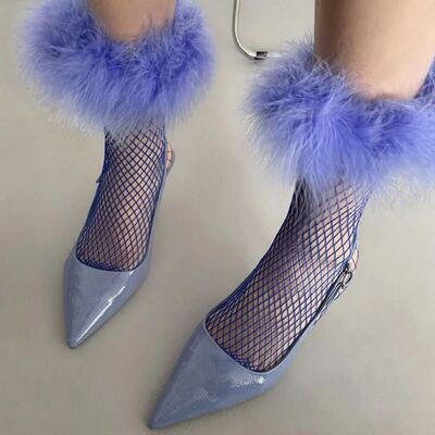Fashion Mesh Feather Fishnet Stockings Bright Color Grid Hol