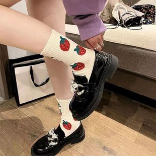 Women Socks Kawaii Strawberry Funny Sweet Cotton Cute Happy