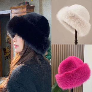 New Fluffy Fur Bucket Hat For Women Plush Fisherman Hat Warm