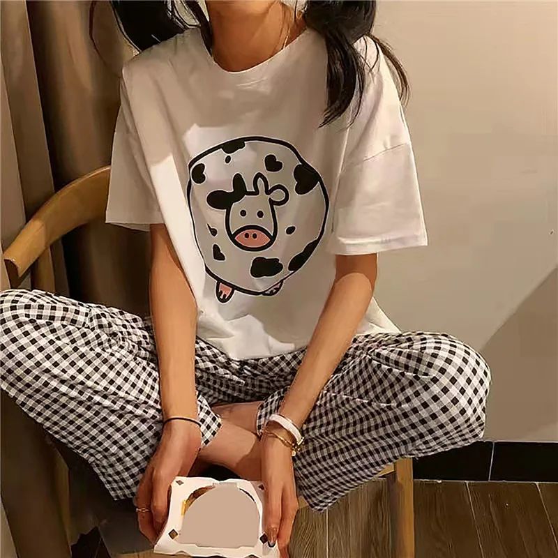 Cute Sleepwear Women's Pajama Sets Women Cartoon Print Short