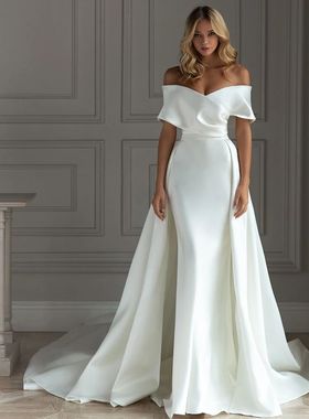 White Detachable Trailing Wedding Dress Sweetheart Satin Mer