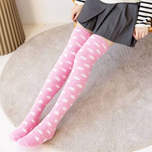 Fuzzy Warm Striped Stockings Coral Velvet Long Tube Over Kne