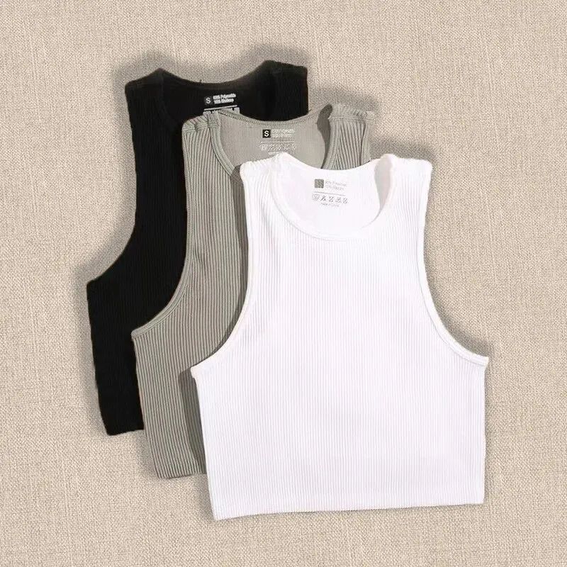 3 Piece Yoga Vest Women Gym Sports Black White Crop Tops Sea