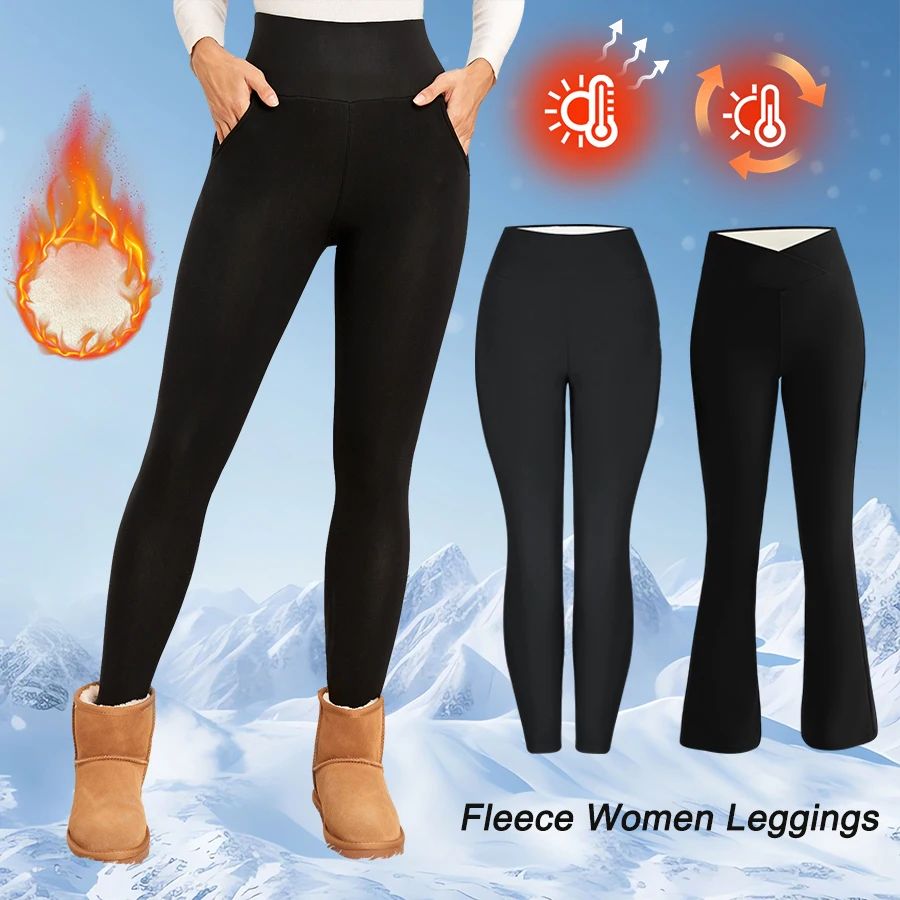 Fleece Women Leggings Thick Flared Pants High-Waisted Therma