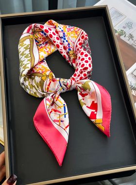 Square Silk Scarf for Women  Hair Bands Neckerchief Female S