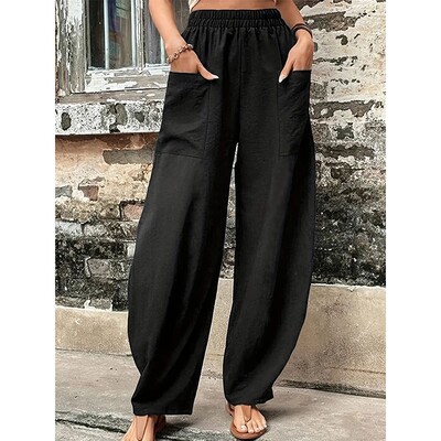Plus Size Women's Cotton-Linen Harem Trousers Retro Loose-Fi
