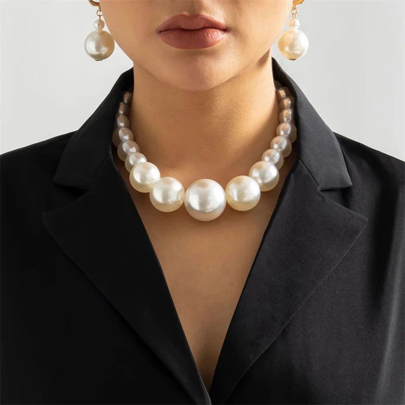 Pearl Necklace Earring For Women Female  Trendy Bead Big Pea