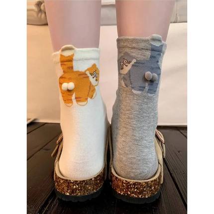 1/3 Pair Three-Dimensional Cat Printed Men Female Mid Tube S