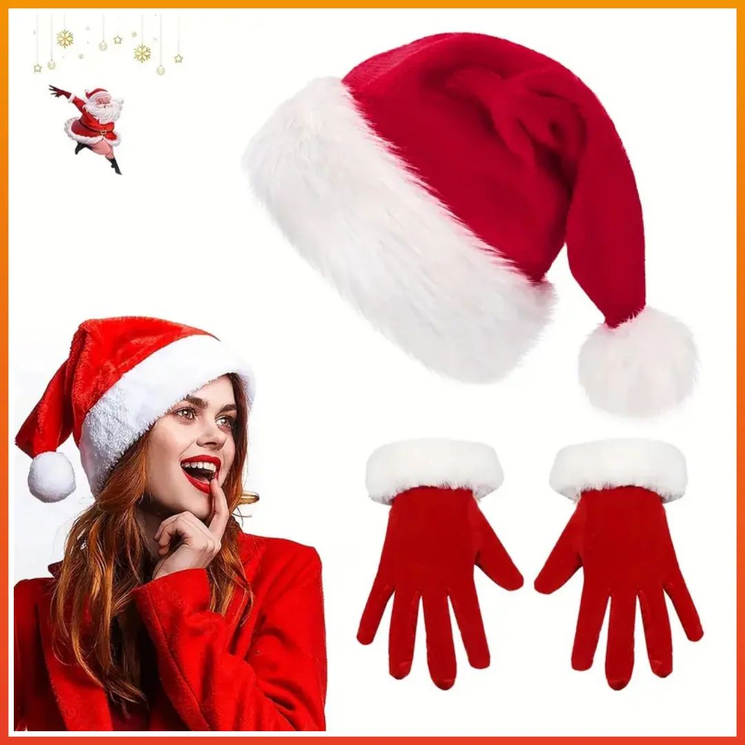 Santa Claus Gloves White Fur Fancy Dress Party Short Red San