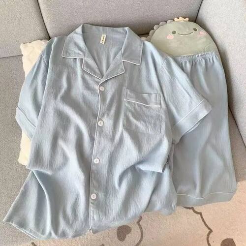 Youth Men's Slim Fit New Pajama Set Solid Color Short Sleeve