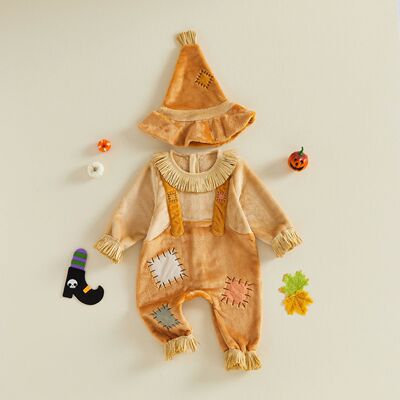 Boys Halloween Scarecrow Rompers Costume Long Sleeve Patchwo