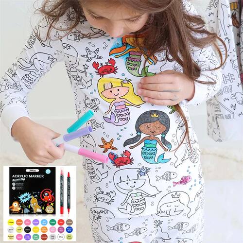 Colorable Two Piece Pajama Set for Children Boys Girls Color