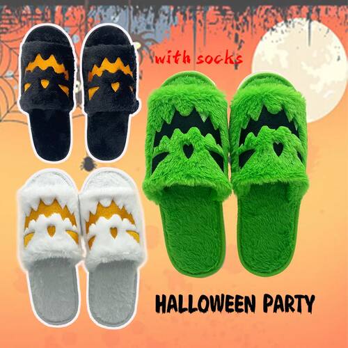 Highland Cow Lovely Halloween Pumpking Plush Slippers Warm H